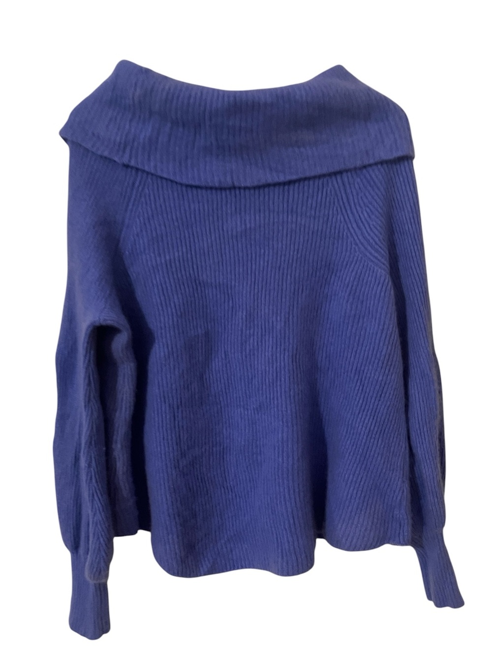 Soft Surroundings 100% Cashmere Cozy Cowl Neck Ribbed Sweater in Periwinkle Blue